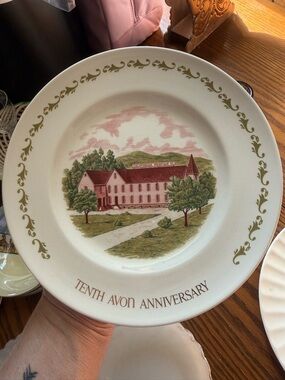 Avon Tenth Anniversary Decorative Commemorative Plate - White and Pink